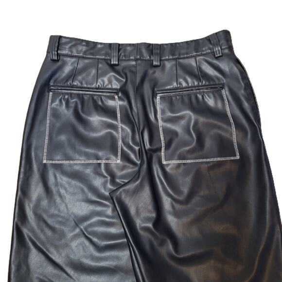 Zara Women's Medium Black Top-Stitched Faux Leather Pants Wide‎ Leg - Picture 4 of 10